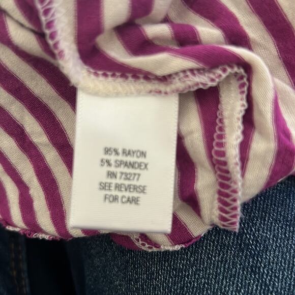 Elle Purple & White Knit Peplum Top Blouse Woman Size XS Striped Y2K Vibe - Picture 9 of 10